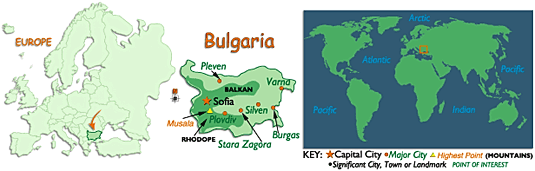 Map of the world, Europe and Bulgaria